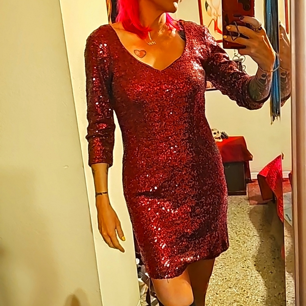 Sexy red sequin mini dress Large